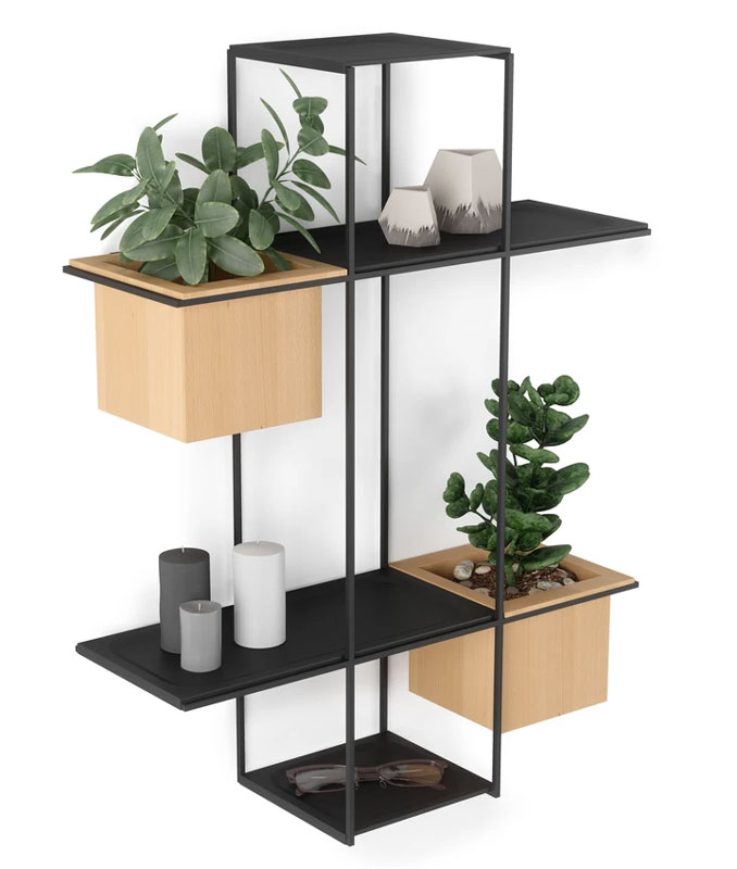 Umbra Multi-Regal Cubist schwebend mit integrierten Pflanzentöpfen schwarz  | Fachhändler Tritschler Stuttgart